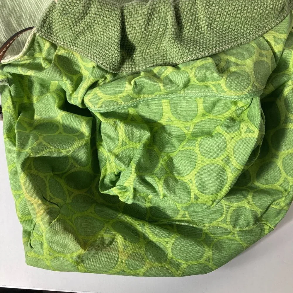 Womens Vintage Fossil‎ Canvas Handbag Leather Handles Green 12 x 15